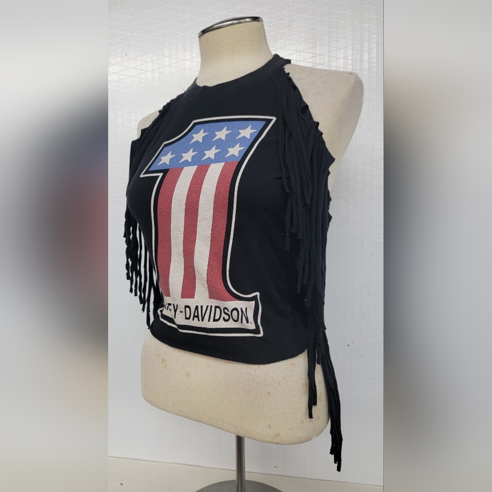 Harley Davidson Fringe Halter Top Upcycled - Picture 3 of 6